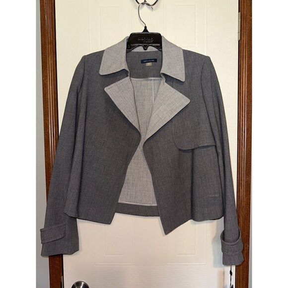 NWT Tommy Hilfiger Women's Gray Contrast-Trim Trench Jacket Blazer Size 4 - Picture 5 of 16